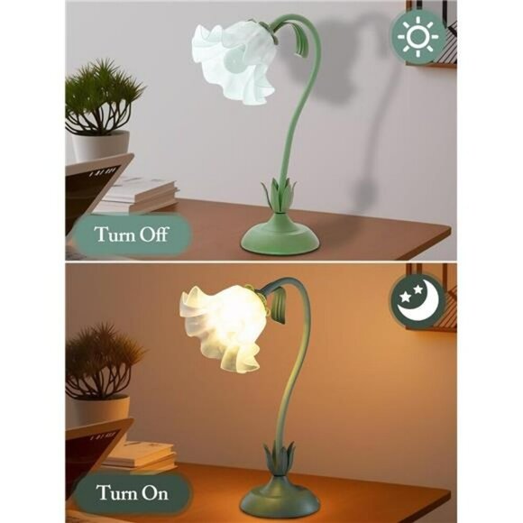 Flower Table Lamp LED Night Light Bedside Desk Lamp 3 Color Modes Green Decor - Picture 6 of 7